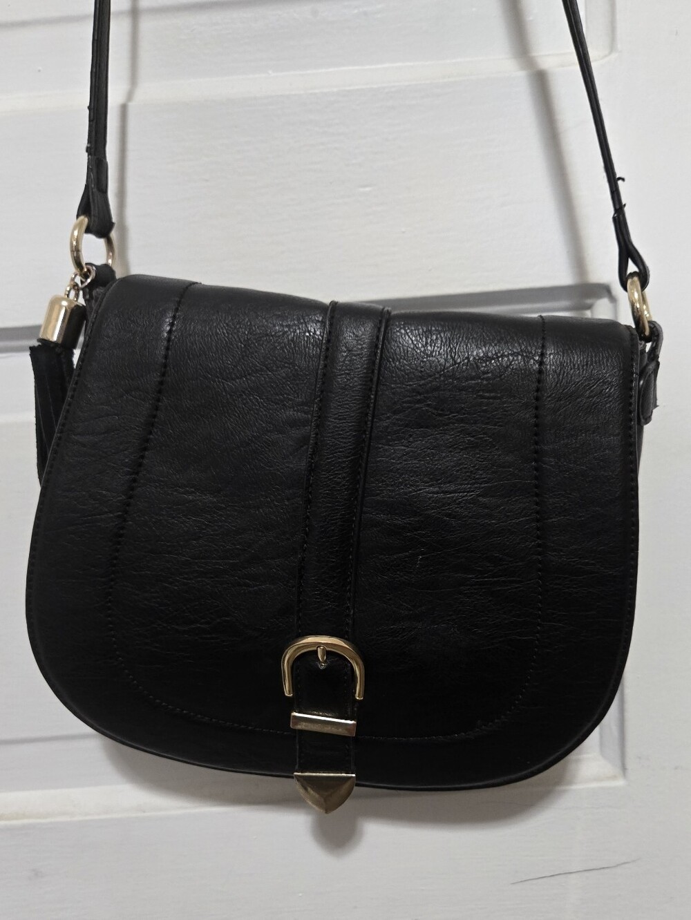 INC International Concepts Black Crossbody Saddle Bag with Silver Accents